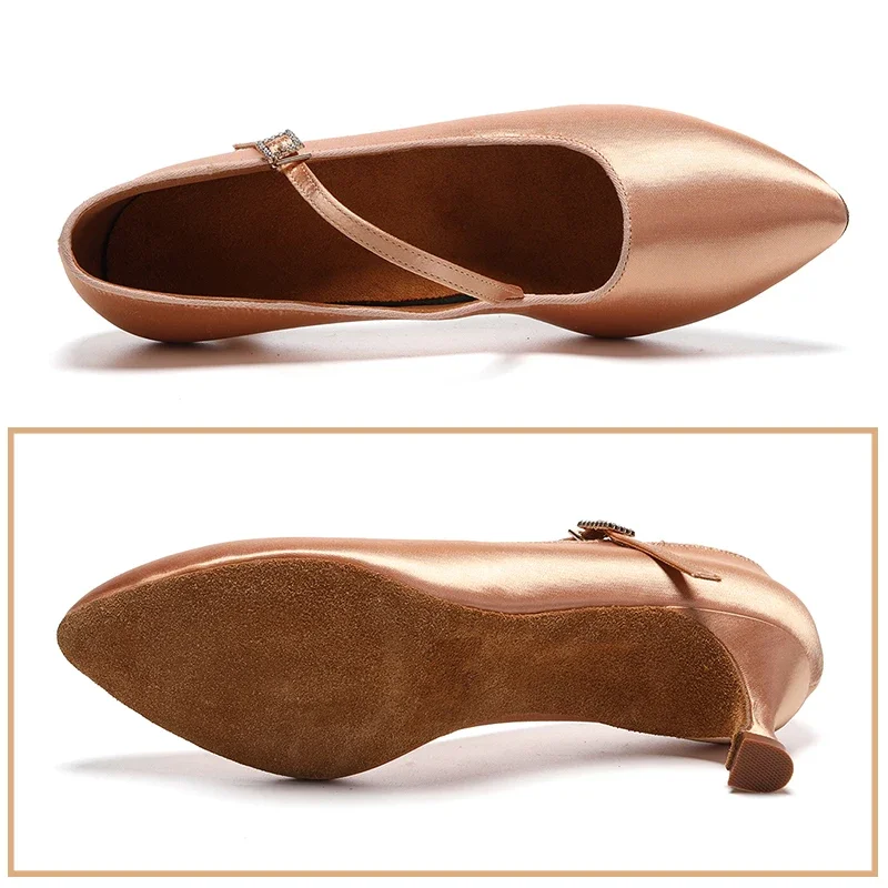 Chaussures de danse pour femmes chaudes moderne classique tango jazz salle de danse standard chaussures de danse latine noir/marron/rose talons en Satin 5.5 cm