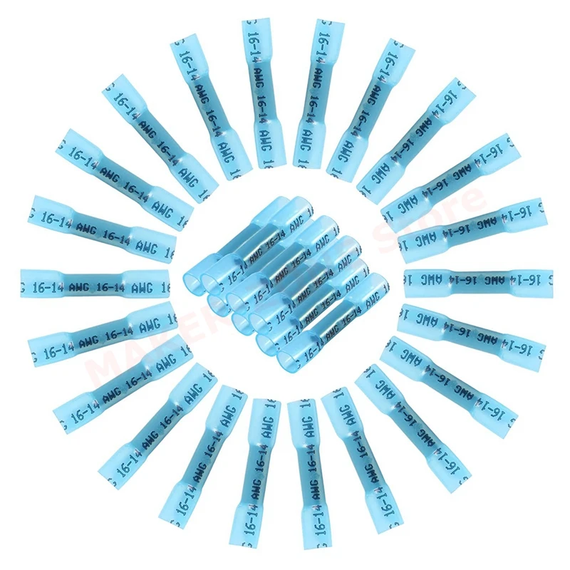 30Pcs BHT2 Heat Shrink Butt Connectors Blue 16-14 AWG - Electrical Connectors Kit utomotive Marine Crimp Connectors