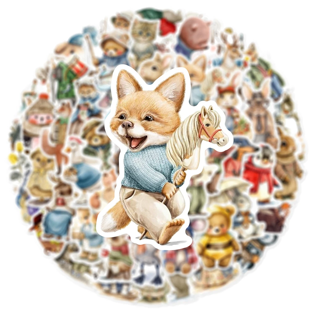 10/30/50pcs Cute Vintage Animal Cartoon Stickers Waterproof DIY Scrapbook Diary Phones Kawaii Penguin Rabbit Cat Graffiti Decal