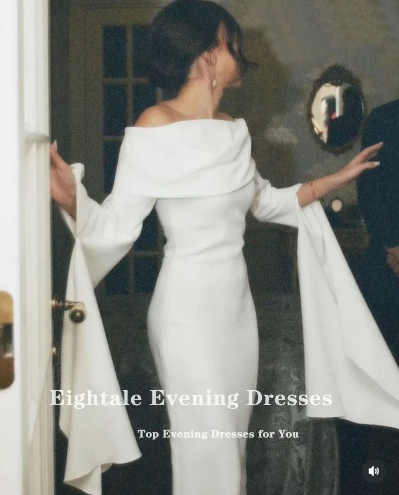 Eightale Strethy ซาตินชุดแต่งงานที่ไม่มีสายหนังที่กําหนดเองสีขาวงาช้างแขนยาวคําชุดเจ้าสาว Robe De Mariée