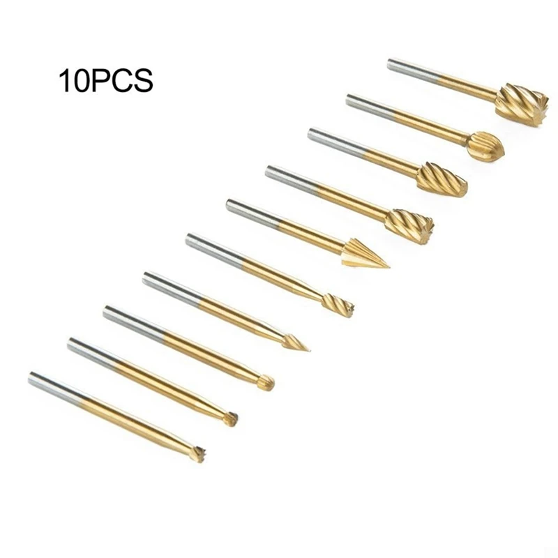 Conjunto de rebarbas rotativas de tungstênio de carboneto PORK-10PCS, cabeça de moagem de broca de moedor de haste 1/4 de 1/4 para escultura e polimento de metal