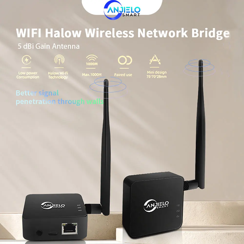 ANJIELO WIFI Halow Bridge Wireless Network Bridge 1KM Long Distance Wireless Extender with Wall Penetration TypeC Interface 5dBi