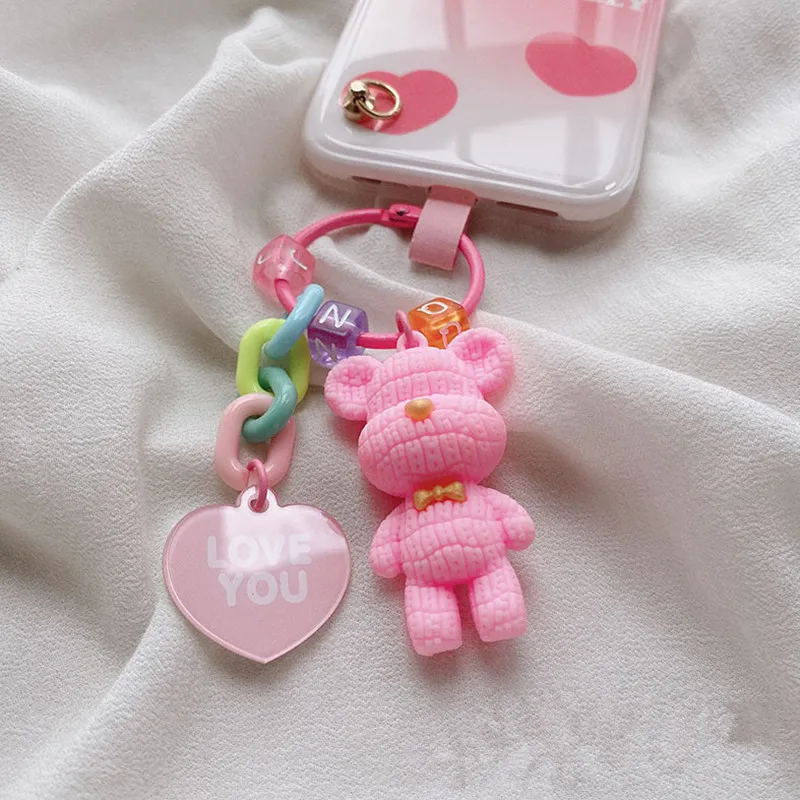 Cartoon-Bär Niedliche Blumen-Handykette für iPhone Damen Mädchen Handy-Charm Armband Anti-Verlust-Ring Schmuck Schlüsselanhänger