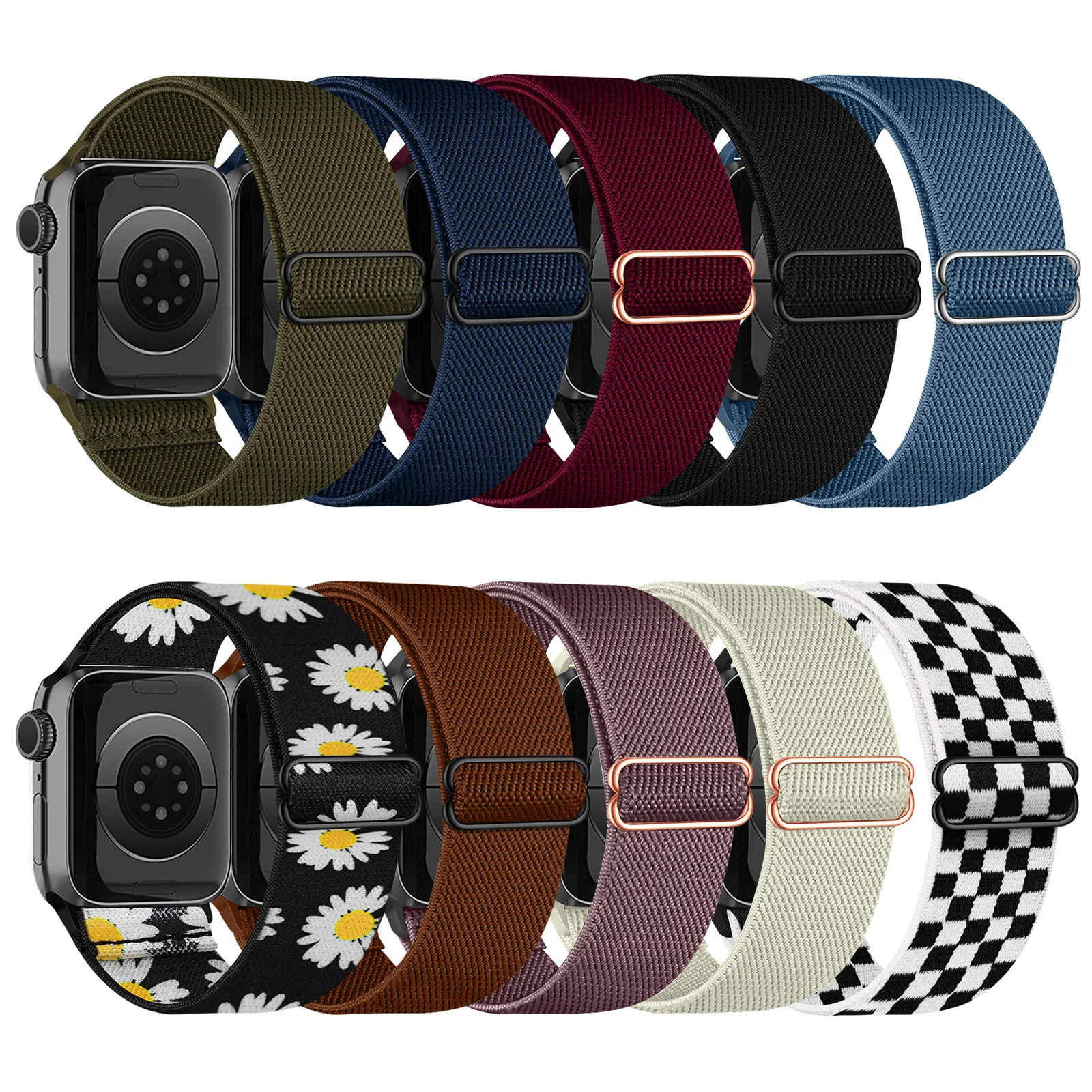 

8 Packs Band Compatible with Apple Watch 38 40 41 42 44 45 49mm,Adjustable Nylon Strap for IWatch Series 8/7/6/5/4/3/2/1/SE