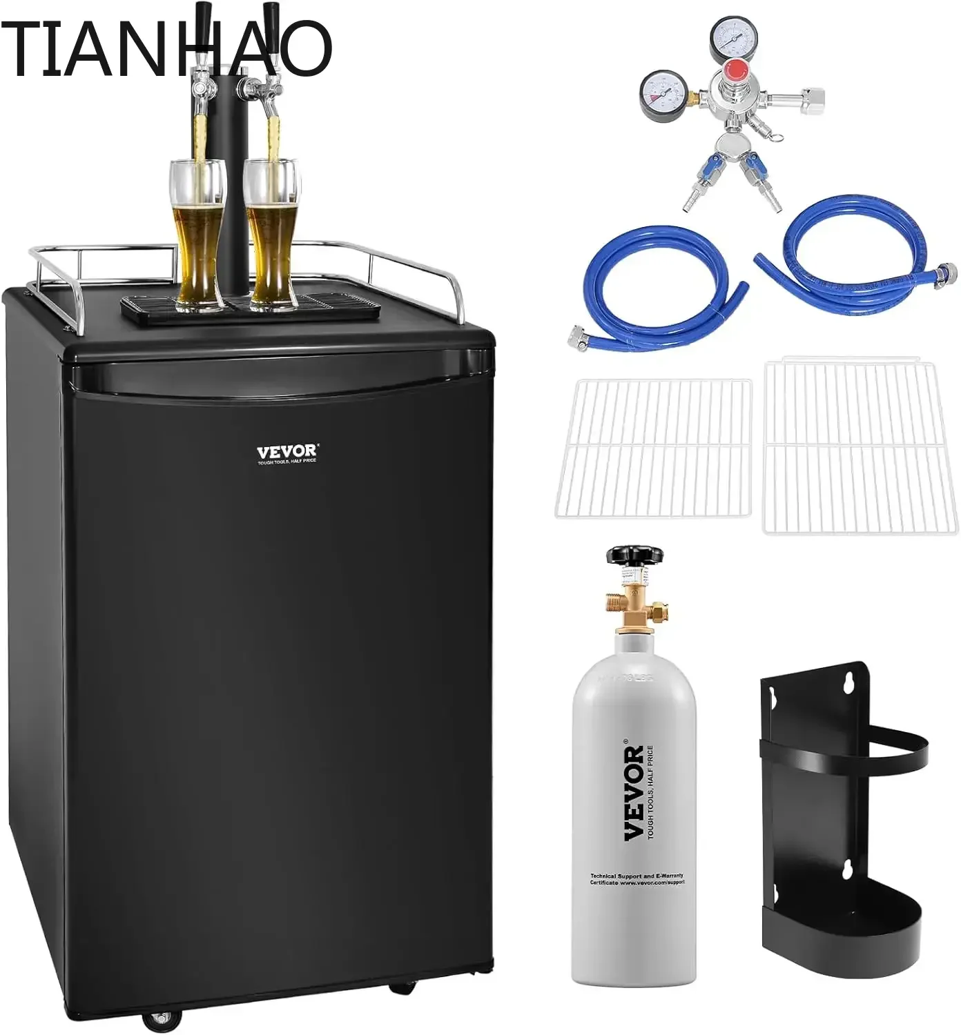 Nordic Beer Kegerator, Dual Tap Draft Dispenser, Full Size Keg Refrigerator W/ Shelves