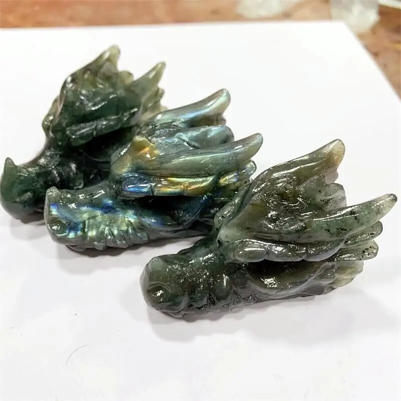 

5cm Natural Labradorite Dragon Skull Animal Carved Crystal Figurine Feng Shui Crafts Healing Artware Home Decorate Gift 1PCS