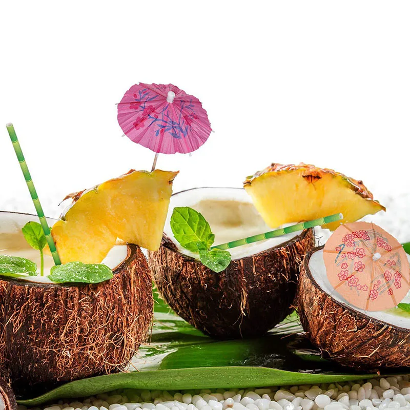 50PCS Coconut Tree Watermelon Paper Umbrella Cocktail Parasols Drink Fruit Picks Cake Topper Birthday Party DIY Home Supplies