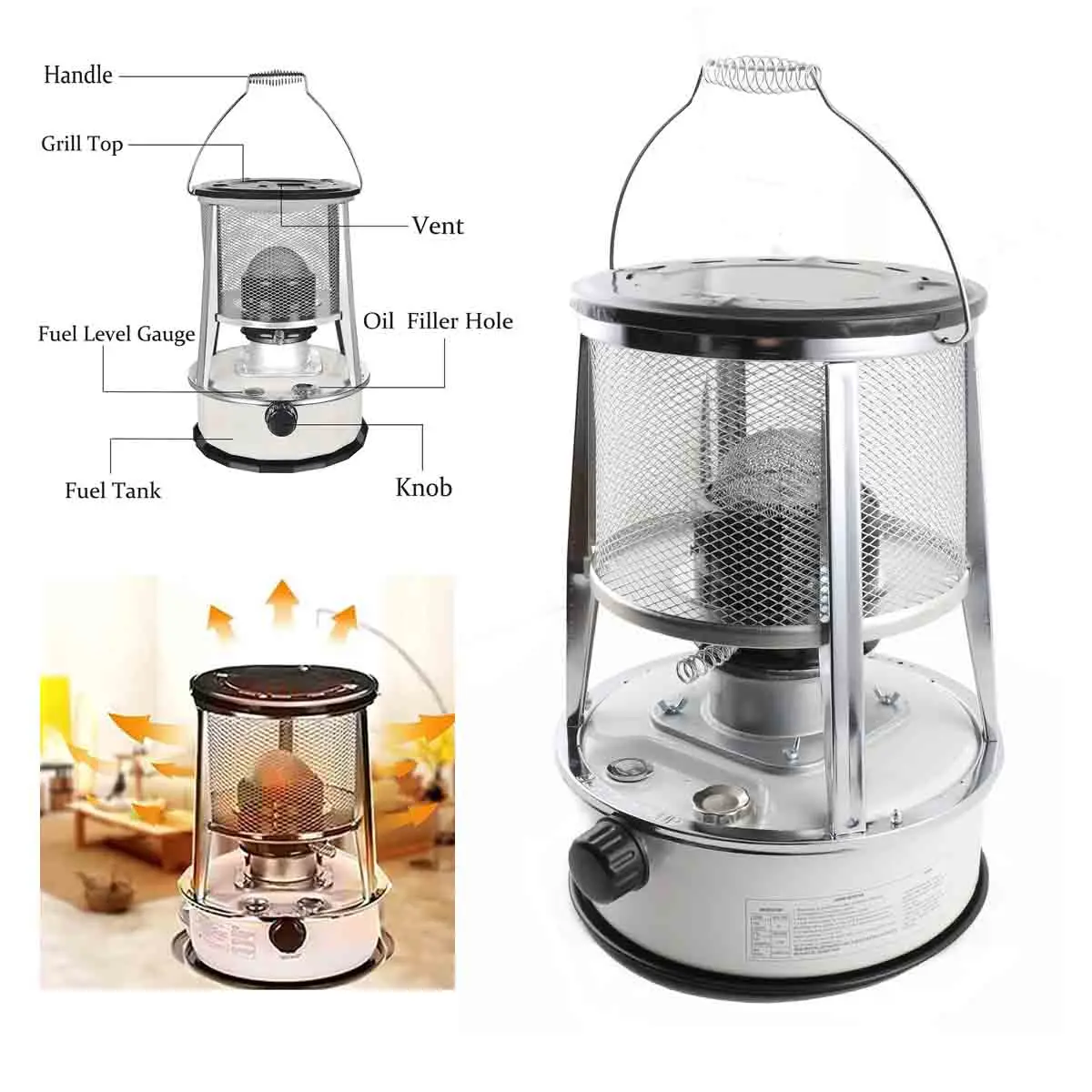 Estufa de queroseno de 6L para exteriores, calentador de combustible portátil diésel, quemador de cocina de calefacción de aceite para interiores, pesca en hielo, Camping, hogar