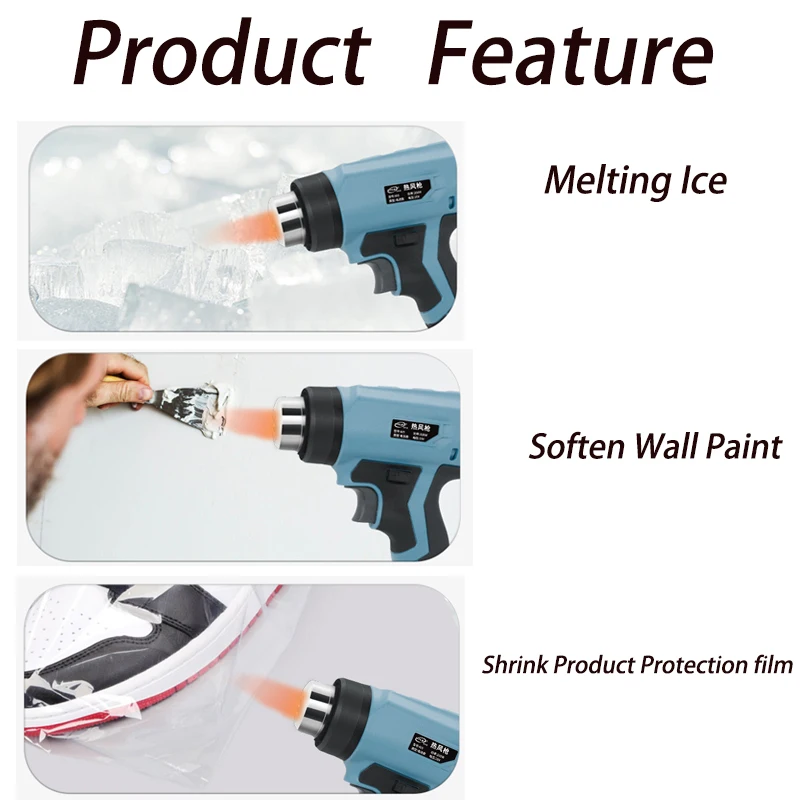 Heat Gun Cordless Hot Air Gun For Makita/Dewalt/Milwaukee/Bosch/Black&Decker 18V Battery Soldering Thermal Blower with 4 Nozzles