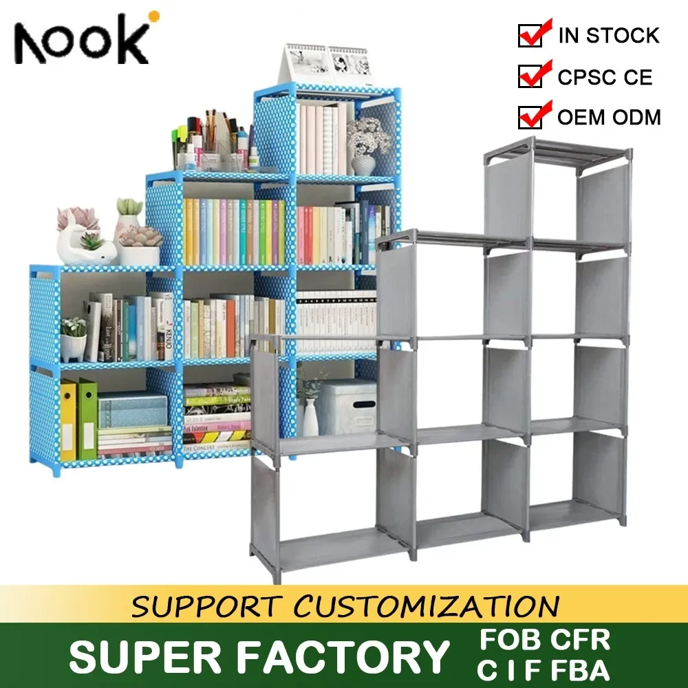 5 Tier Simple Bookshelf Easy Assembly Bookcase DIY Nonwoven Corner Sundries Can Be Moved Bookcase Creative Organizer Debris Rack