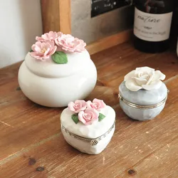 Rural pastoral high-temperature ceramics handmade flower jewelry box ring box dressing table ornaments decoration gifts