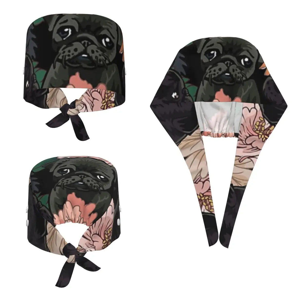 Because Black Pug Scrub Hat Doctor Working Surgical Cap Men Women Adjustable Nursing Caps for Dentist