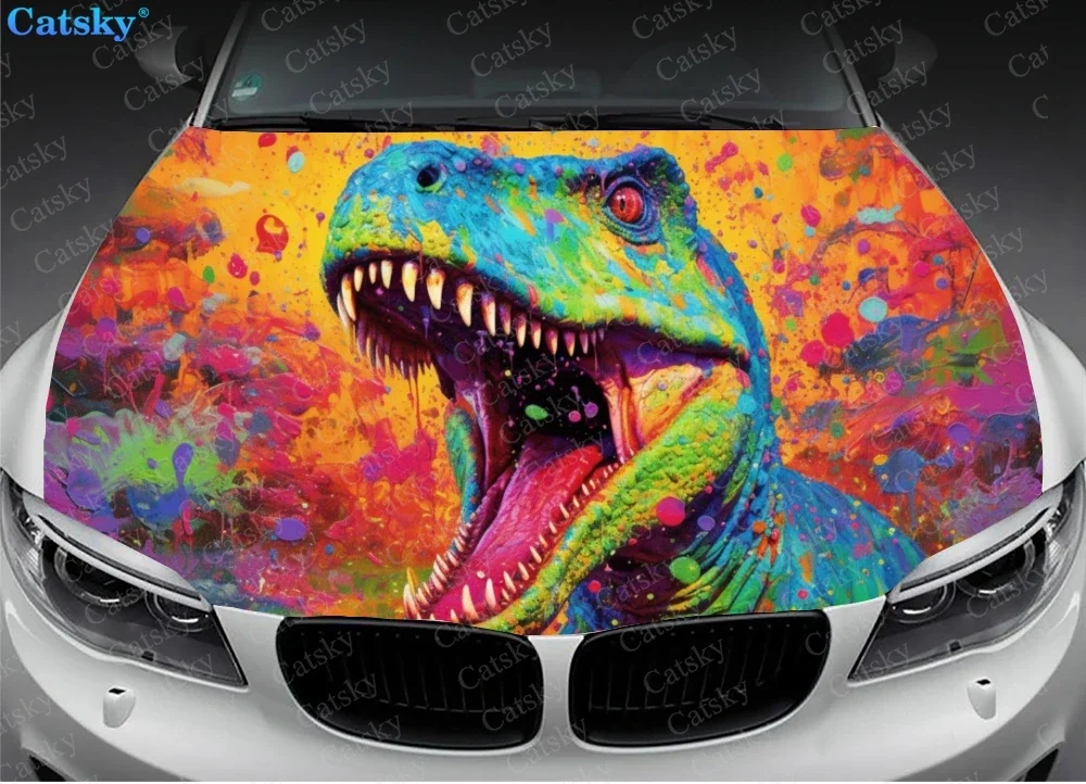 Colorful Dangerous Dinosaur Car Hood Vinyl Stickers Wrap Vinyl Film Engine Cover Decals Sticker on Car Auto Accessories