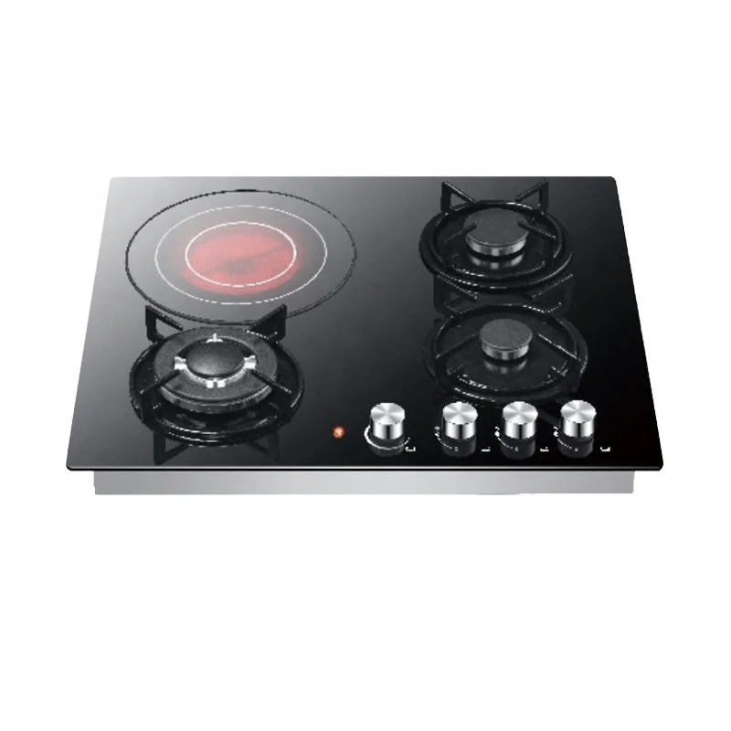 Temperature Control Built-in Gas and Electric Hob with Safety Device Tempered Glass Panel Cooktops 4 burner Gas Cooker