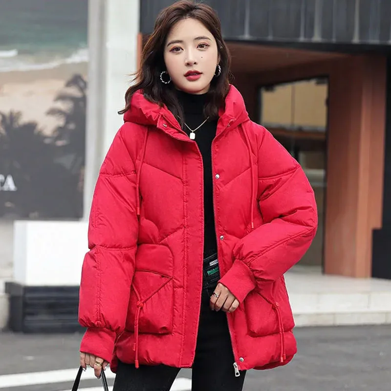 

Winter Women's down Cotton Jacket Loose Hooded Padded Outerwear Warm Thick Female Cotton Clothes Parker