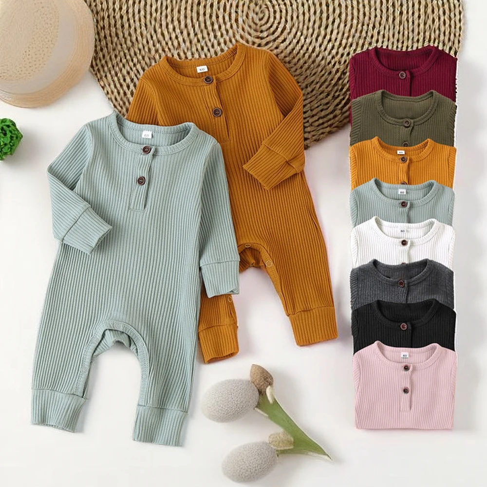 

Autumn Winter Newborn Baby Clothes Solid Long Sleeve Romper Playsuits Ribbed Jumpsuit for Toddler Infants Cotton Clothing