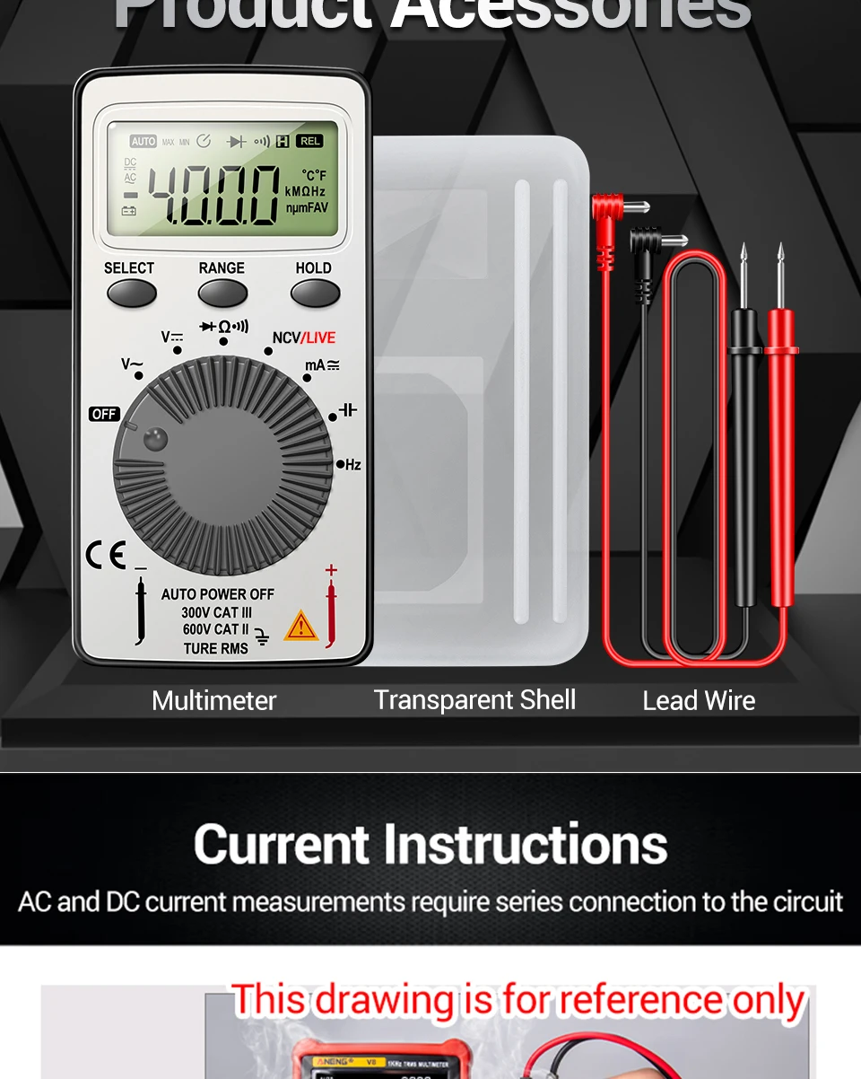 ANENG AN101 Mini-Digitalmultimeter aus ABS-Material, 4000 Zähler, NCV-Detektor, Datenhaltefunktion, automatische Abschaltung für elektronische Wartungsarbeiten – Detail 13