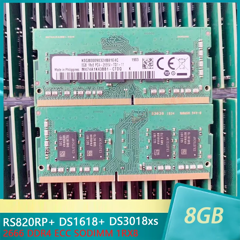 1 Pcs For Synology Storage Memory 8G 2666 DDR4 ECC SODIMM RS820RP+ DS1618+ DS3018xs 1RX8 8GB