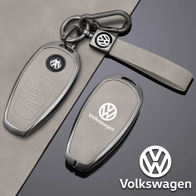 Zinc Alloy Leather Car Key Cover Case Fob Holder For VW Volkswagen Touareg 2011 2012 2013 2014 2015 2016 2017 2018 Accessories