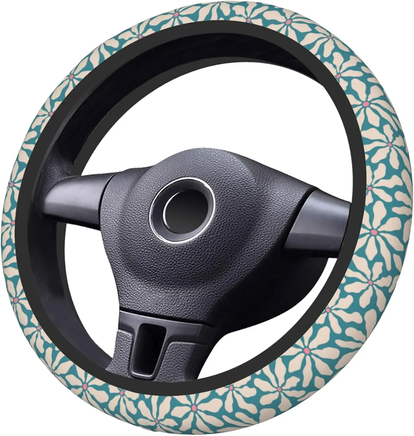 Vintage Blue Flower Steering Wheel Cover Anti-Slip Car Accessories Absorb Sweat Breathable Universal 15 Inch Car Interior Decor