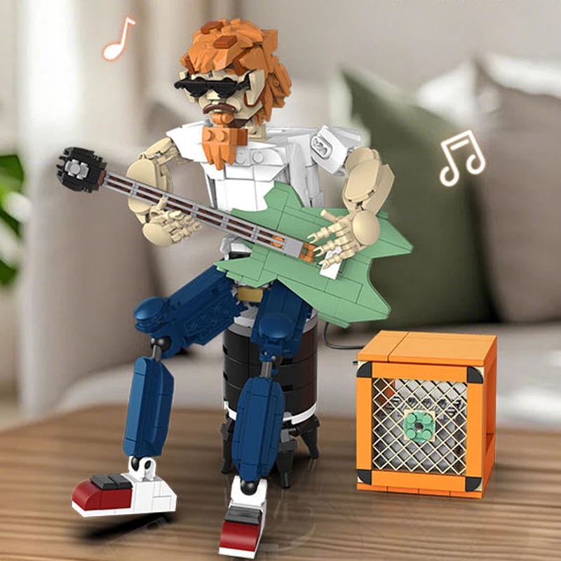 Bluetooth Speaker Rock guitarist MOC Building block  Drum kit Stage Creative assembly puzzle ornaments Toy Boy's Gift
