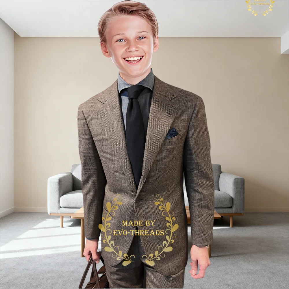 Elegant 2-piece boys' suit single breasted khaki jacket pants slim fit set for prom wedding cocktail party tailored kids tuxedo