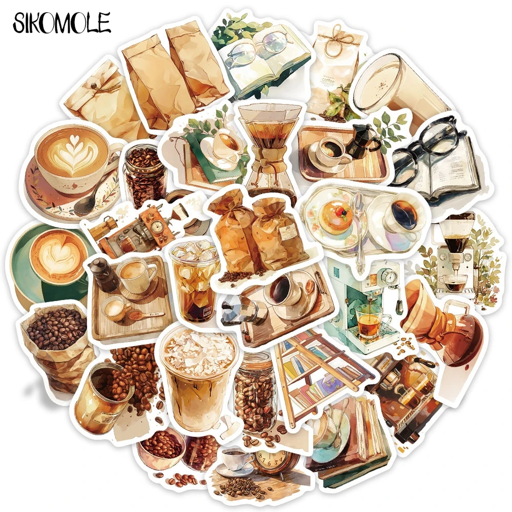 10/30PCS Vintage Coffee Bean Graffiti Stickers Cartoon Cafe Aesthetic Kawaii For DIY Toy Kid Travel Luggage Fridge Decal Sticker