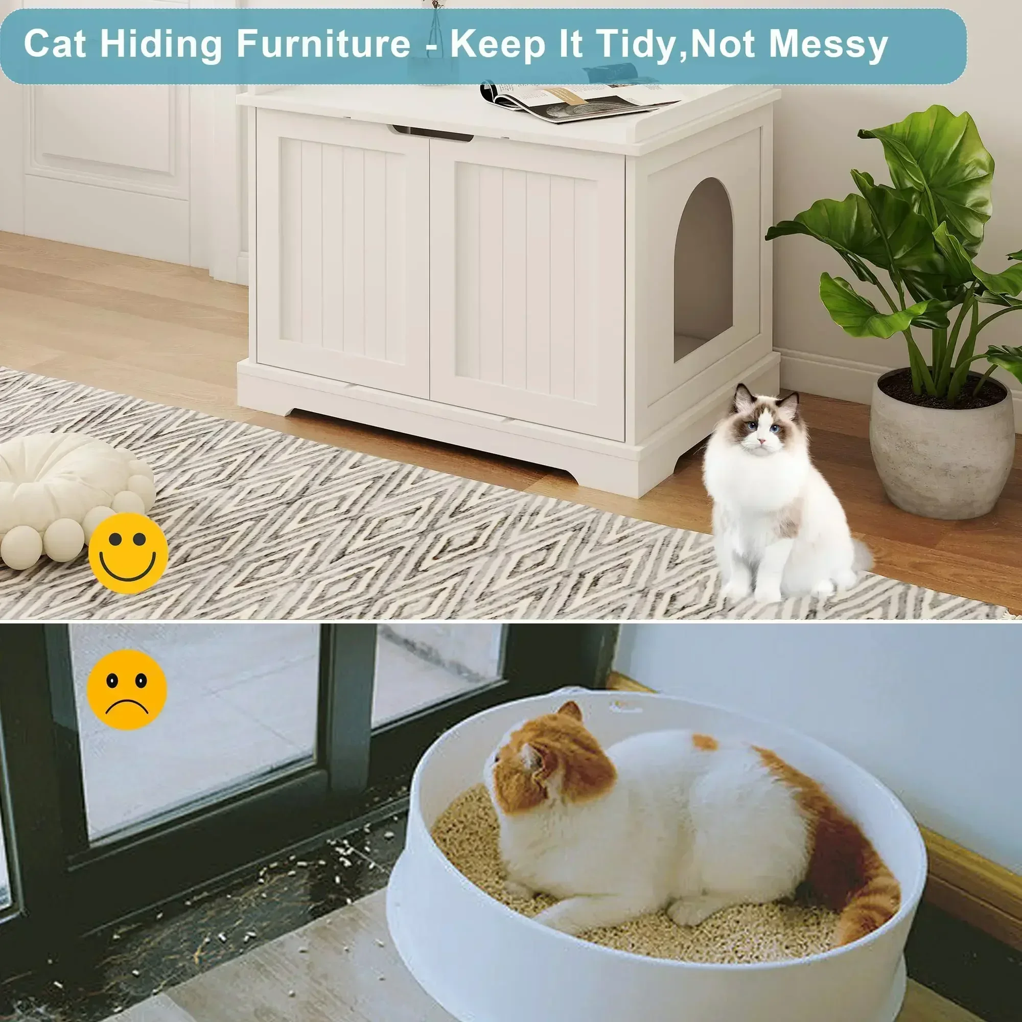 HOME BI Cat Litter Box Enclosure, Cat Litter Box Furniture Hidden, Cat Washroom Storage Bench, Pet Crate Furniture, Modern Woode