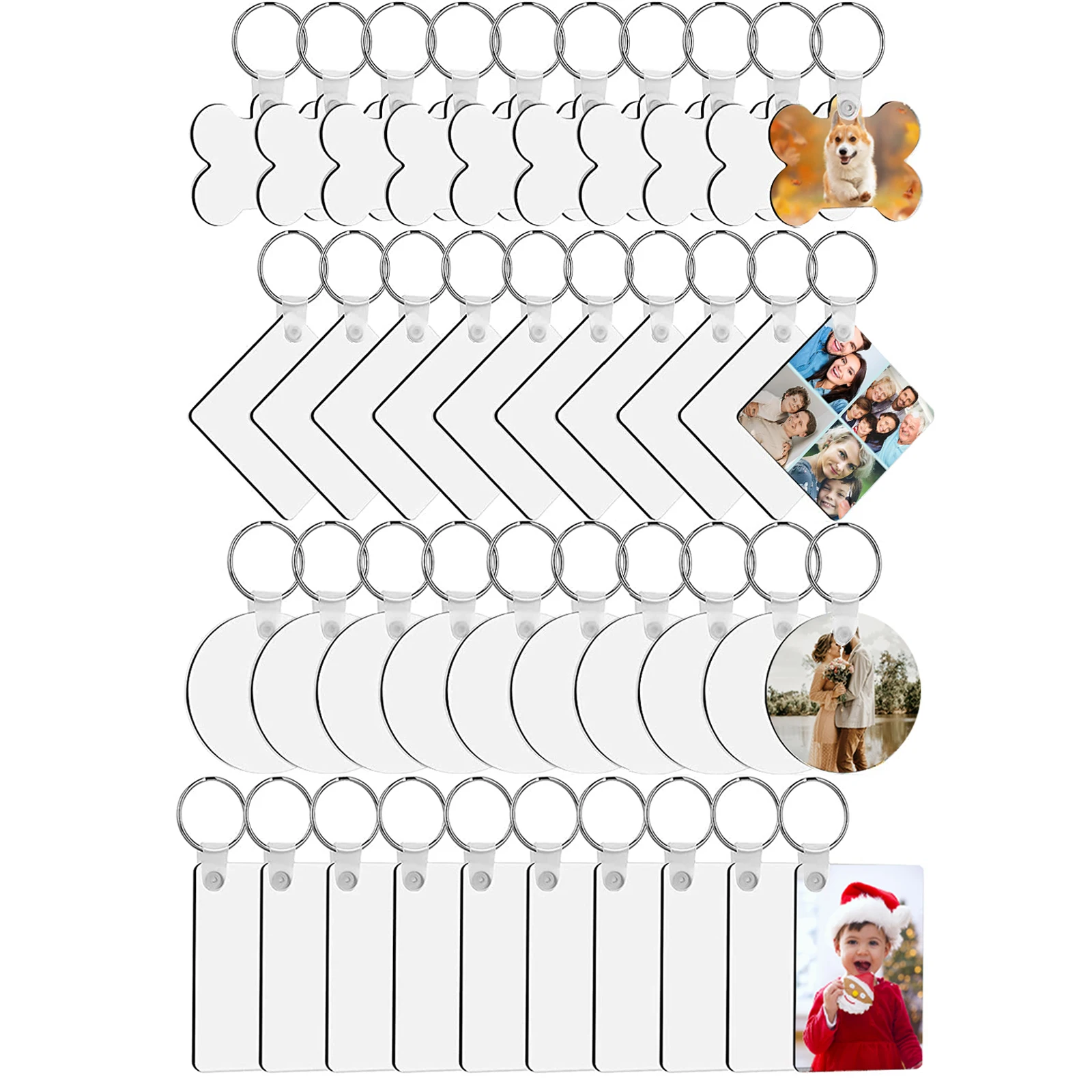 120 шт., сублимационные заготовки для брелоков, 4 формы, из МДФ