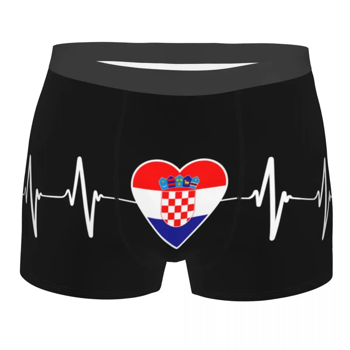 Cool Heartbeat Croatia Flag Boxers Shorts Panties Male Underpants Breathbale Croatian Country Heart Family Briefs Underwear