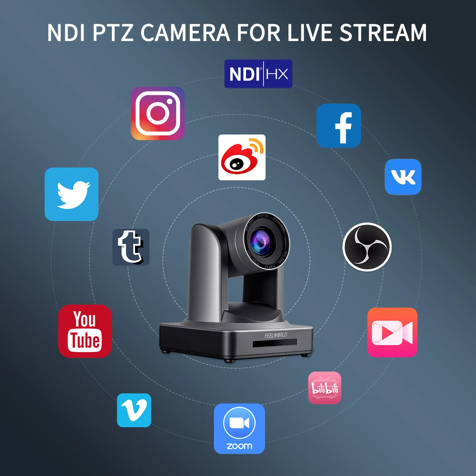 FEELWORLD NDI20X 20X Zoom NDI Smart SDI HDMI PTZ Camera HD 1080p 60 Hz For Video Conference Broadcast Live Streaming Education