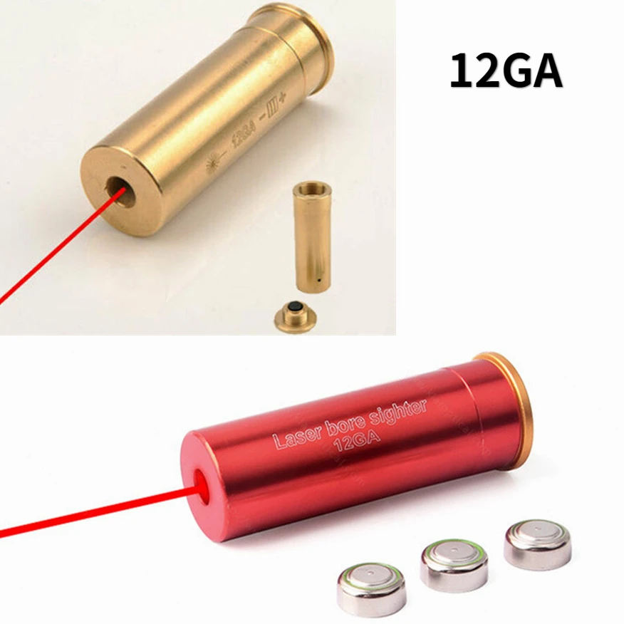 Tactical Red Laser Bore Sight 12 Gauge Bore Sight Red Dot Boresighter Cartridge with Batteries for Shotgun Hunting Gun Zeroing