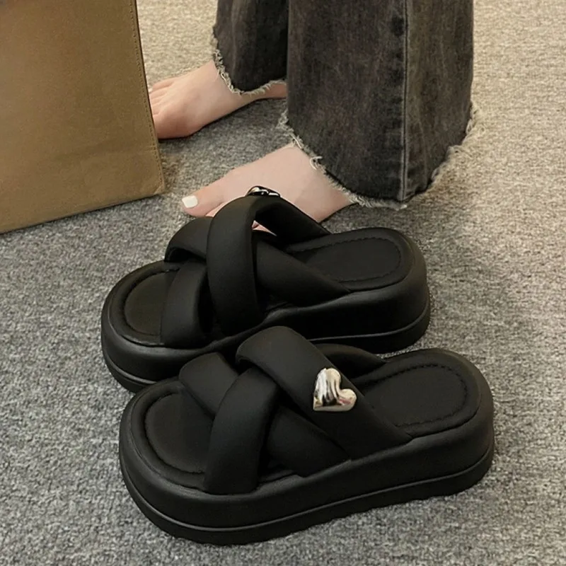 

Summer Women Sandals Platform EVA Slippers Beach Vacation Slides Little Heart Decoration Thick Bottom Casual Slippers for Female