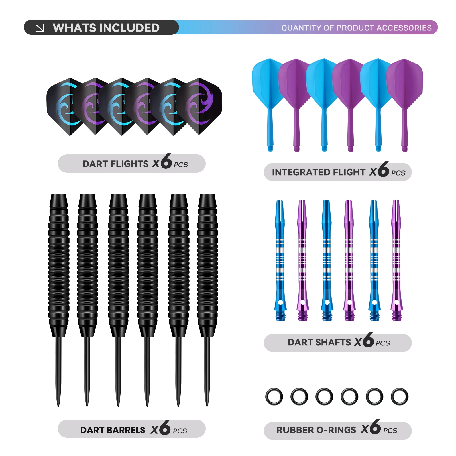 HUANQU Iron Steel Tip Darts Set Textured Grip Barrel Integrated Flight Shaft 2BA Replaceable Parts Spare Flights Shafts
