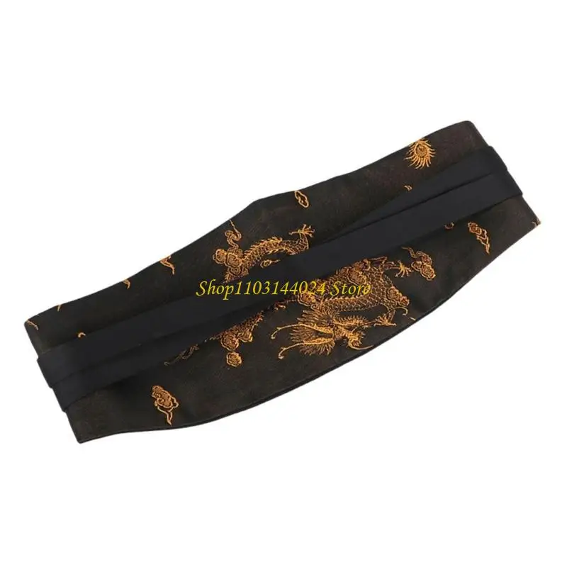 N5KE Graceful Wide Elastic Belt Waist Belt Embroidery Chinese Clothing Accessories