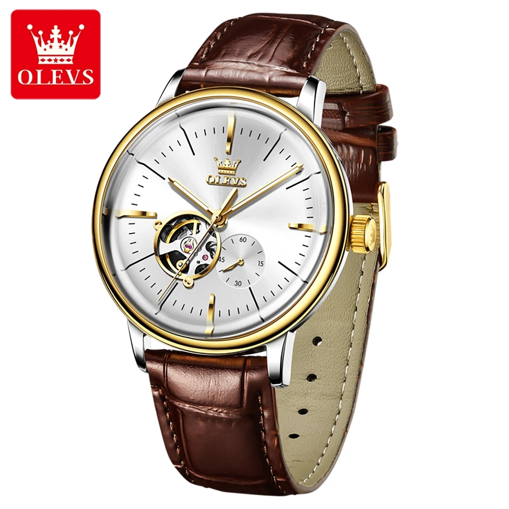 OLEVS 6708 Top Brand Men's Watches Luxury High Quality Dome Mirror Original Fully Automatic Mechanical Wrist Watch for Men 2024