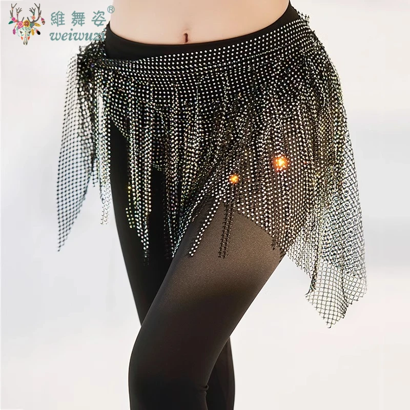 Sciarpa da donna per danza del ventre con diamanti, squisita nappa, scialle, cintura in vita, catena, vestito rave, costume di scena, pratica di abbigliamento da ballo