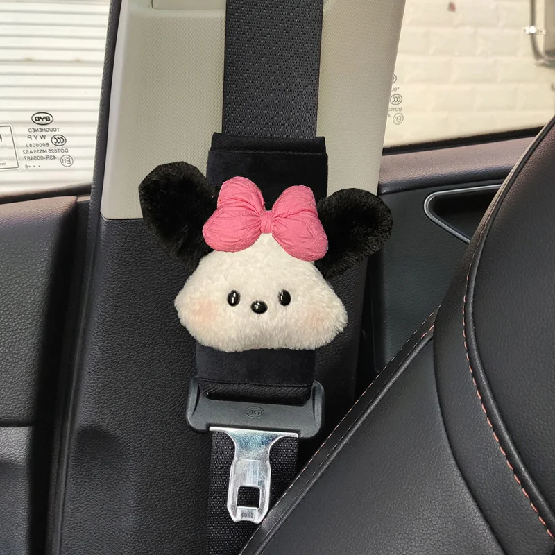 1pc Short Style Car Safety Seatbelt Cover Cute Cartoon Bow Dog Seat Belt Harness Cushion Auto Shoulder Strap Protector Pad