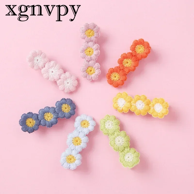 xgnvpy The new cartoon cute fabric children hair accessories solid color wool sunflower hair clip is fresh sweet and soft