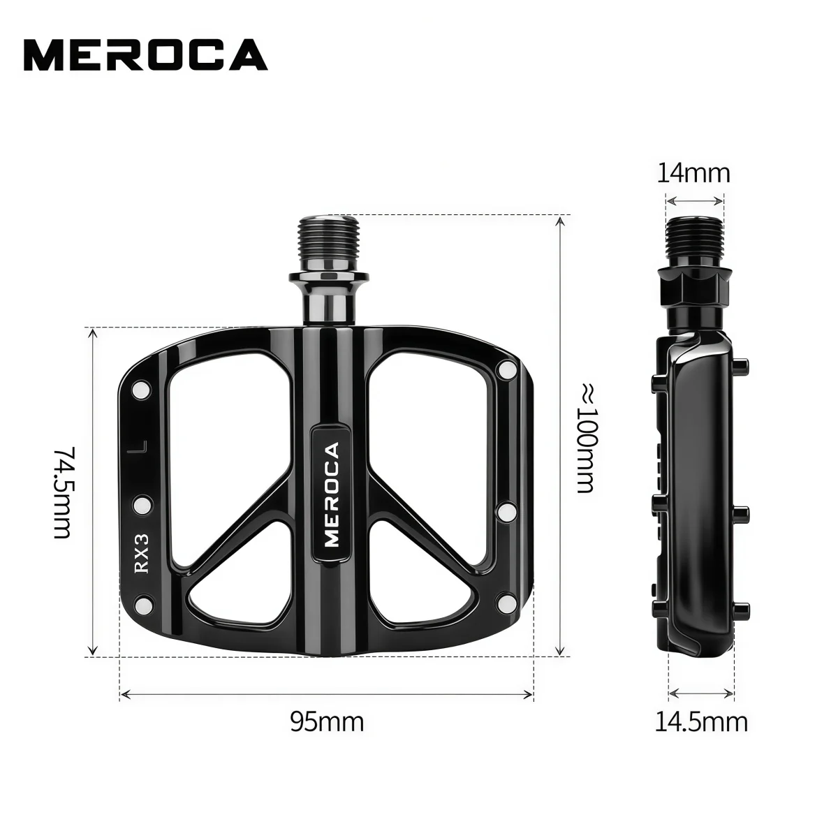 MEROCA-RX 9/16" Aluminum Flat Bike Pedals 3 Bearing / Dual DU / Sealed CrMo Spindle For MTB / BMX /
