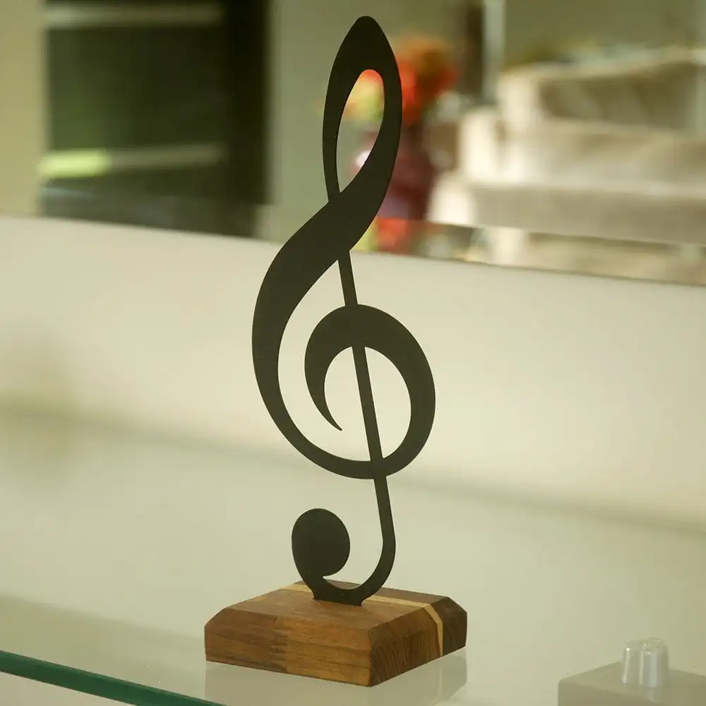 Musical Note Frame Clave Sun-Steel and Teak Wood Support