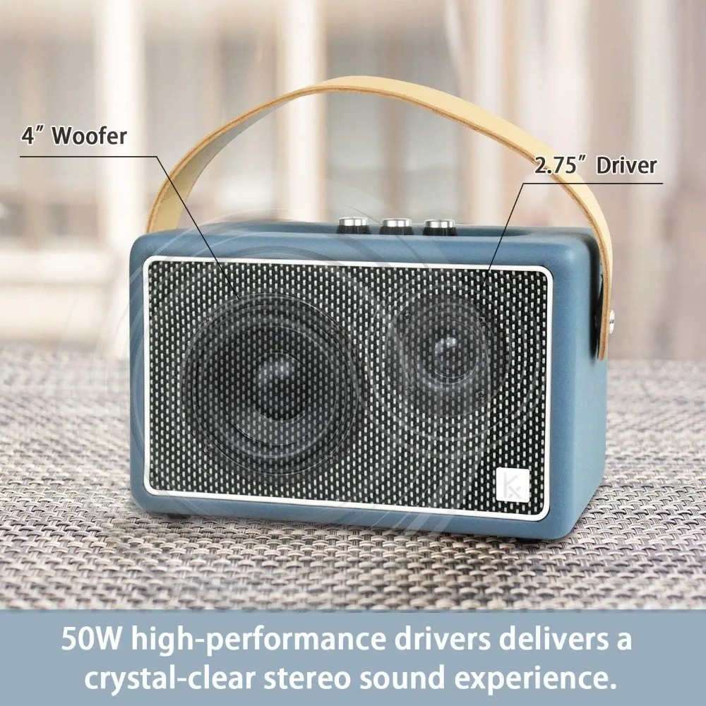 

Винтажные Bluetooth-колонки, кожаный портативный беспроводной динамик KONEX мощностью 40 Вт, музыкальный плеер с тяжелыми басами Bluetooth 4.2