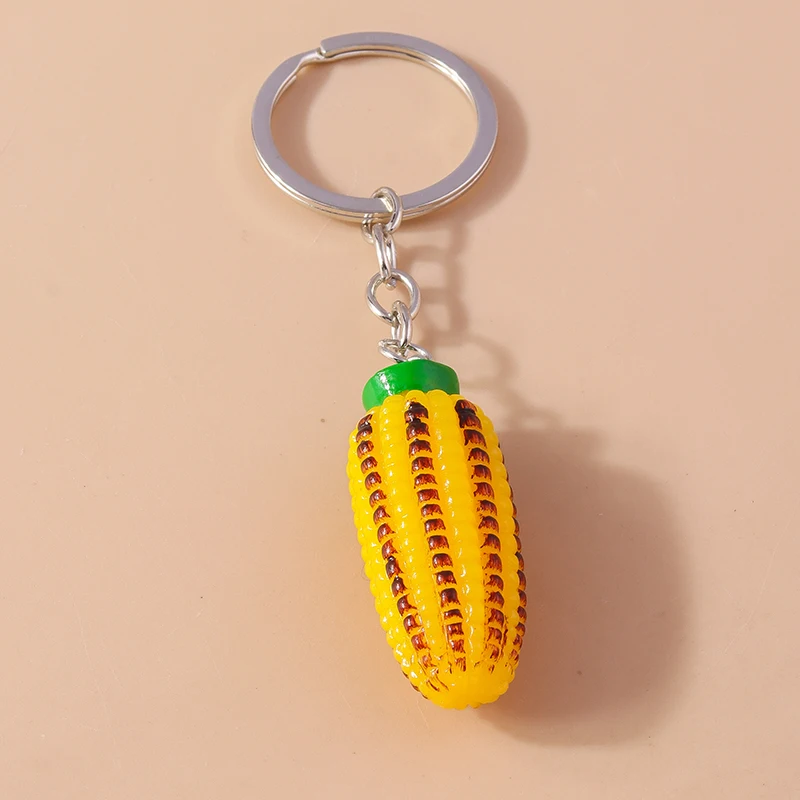 Cute Mini 3D Simulation Corn Keychain Vegetable Key Ring for Car Key Holder Women Girls Handbag Pendant DIY Jewelry Gift