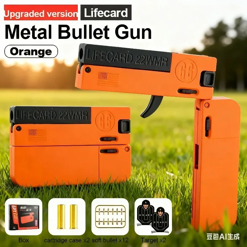 1 Uds. Pistola de aleación plegable con tarjeta de vida, pistola de juguete de bala suave para niños, juego táctico de Metal para niños recién llegado con balas suaves