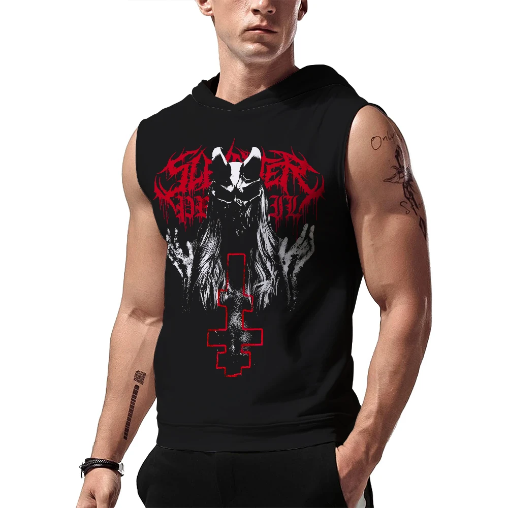 Men's Slaughter to Prevail Sleeveless Hoodie Heavy Metal Rock Band Graphic Tank Top Sports Breathable Streetwear Hooded Tank