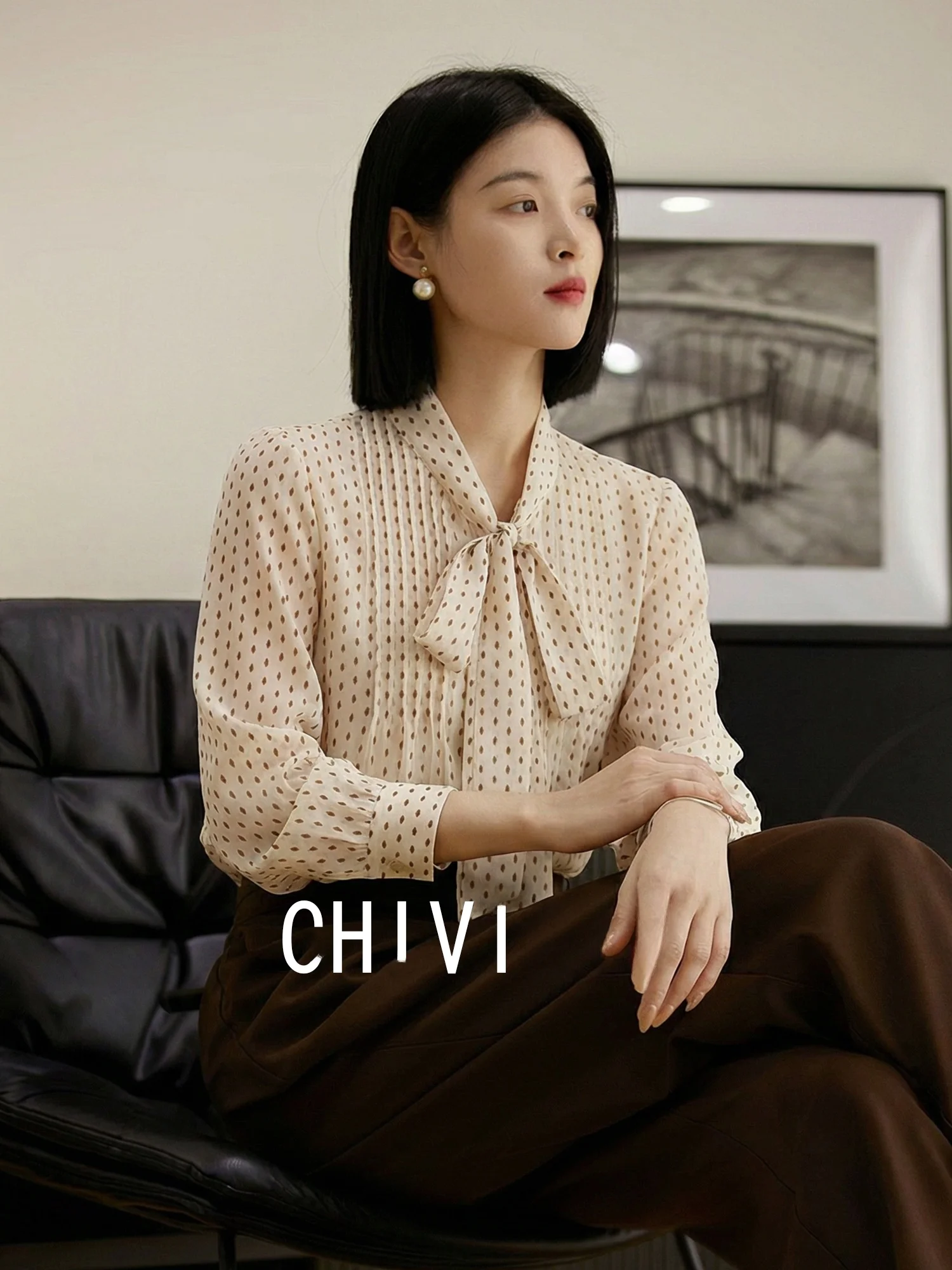 

Chivirin Romantic Polka Dot Knot Ne Loose Chiffon irt Women's Spring Faion Casual irt French Sle Lantern ...