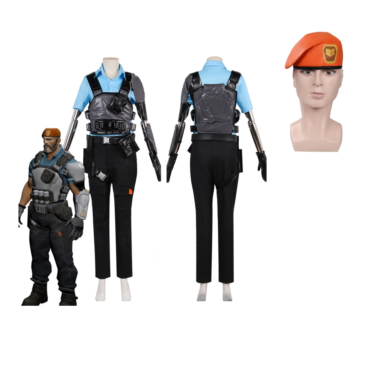 

Anime Game Valorant Brimstone Cosplay Costume Top Vest Pants Hat Fantasia Men Halloween Carnival Party Male Role Disguise Cloth