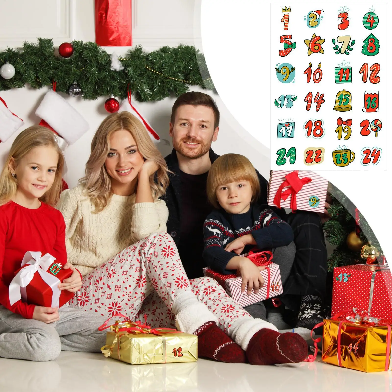 عيد الميلاد مجيء العد التنازلي ملصقات 1-24 عيد الميلاد عدد ملصقات مهرجان بطاقة المغلف ختم تسميات لمستلزمات الكرنفال #2