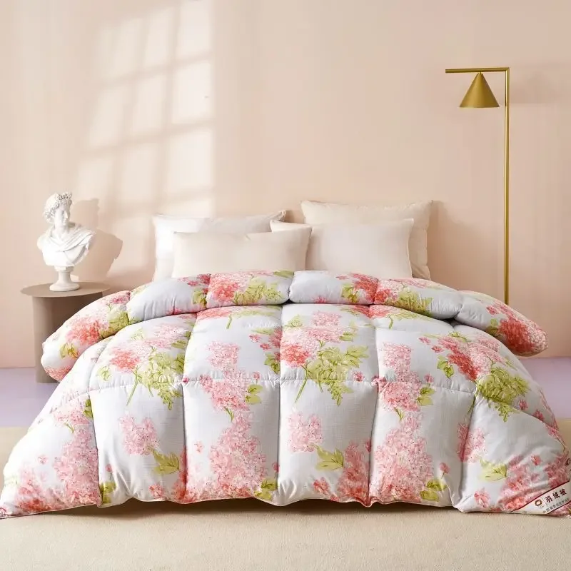 High Density Down-Proof Shell White Goose Down Comforters Dorm Machine Washable Cozy Soft Quilt Floral Printed Patter Duvet Core