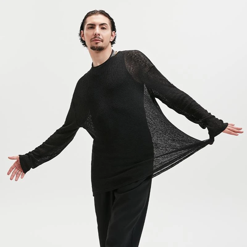 2026 Latin Dance Performance Costumes For Men Loose Long Sleeved Practice Clothes Chacha Adult Male Latin Dance Tops DQS18758